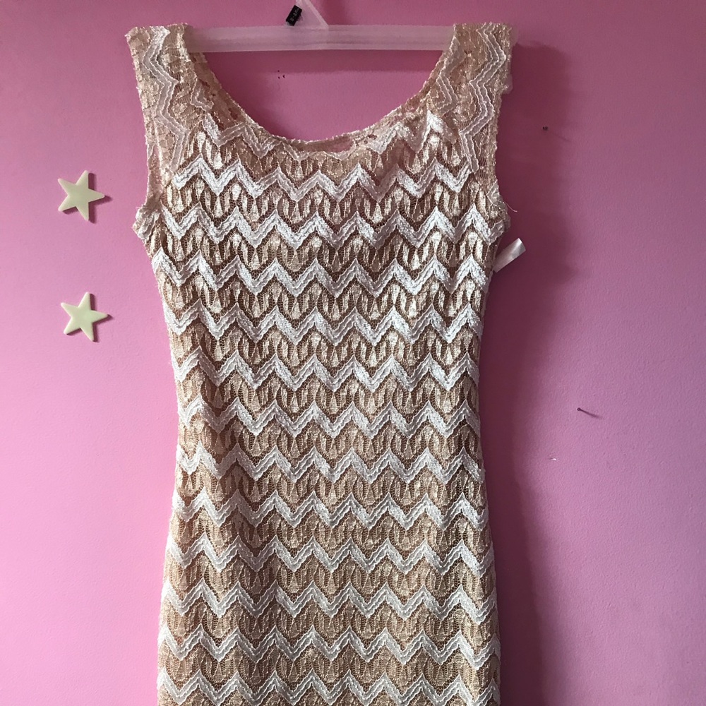 White and gold chevron dress